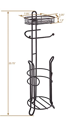 SunnyPoint Bathroom Heavyweight Toilet Tissue Paper Roll Storage Holder Stand with Reserve and Shelve. The Reserve Area Has Enough Space to Store Mega Rolls. (Bronze)