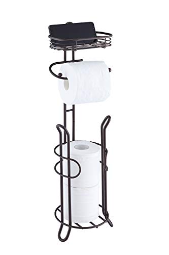 SunnyPoint Bathroom Heavyweight Toilet Tissue Paper Roll Storage Holder Stand with Reserve and Shelve. The Reserve Area Has Enough Space to Store Mega Rolls. (Bronze)