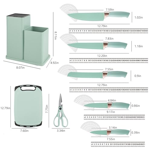 Cooking Utensils Set.19 Kitchen Set Utensils Set with 11 Pieces Spatula Cooking Utensils.Heat Resistant Silicone Utensils 6 Piece Sharp Knife Set 2 Pieces Utensil Cutting Board (Green 19 PCS Set)