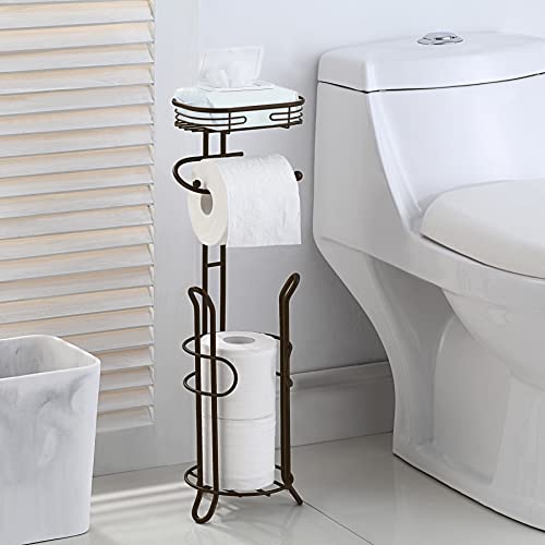 SunnyPoint Bathroom Heavyweight Toilet Tissue Paper Roll Storage Holder Stand with Reserve and Shelve. The Reserve Area Has Enough Space to Store Mega Rolls. (Bronze)