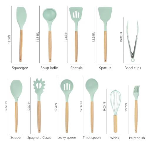 Cooking Utensils Set.19 Kitchen Set Utensils Set with 11 Pieces Spatula Cooking Utensils.Heat Resistant Silicone Utensils 6 Piece Sharp Knife Set 2 Pieces Utensil Cutting Board (Green 19 PCS Set)