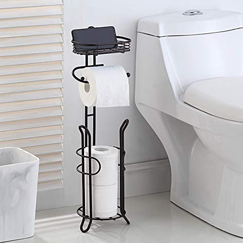 SunnyPoint Bathroom Heavyweight Toilet Tissue Paper Roll Storage Holder Stand with Reserve and Shelve. The Reserve Area Has Enough Space to Store Mega Rolls. (Bronze)