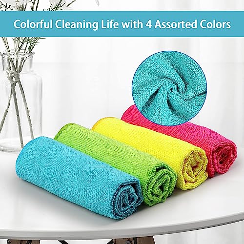 HOMEXCEL Microfiber Cleaning Cloth.8 Pack Cleaning Rag.Cleaning Towels with 4 Color Assorted.11.5X11.5(Green/Blue/Yellow/Pink)