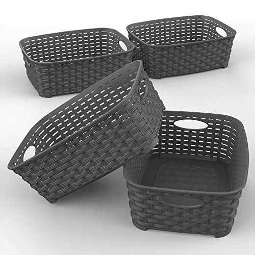 European Made Plastic Storage Bins. Heaviest Duty. Household Organizers for Bathrooms. Bedrooms. Kitchens. Laundry Room. Cabinets. Shelves. 4 Pk. Dark Grey