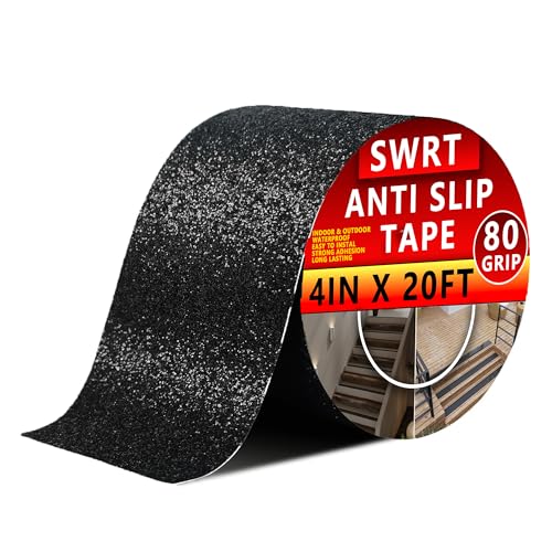 SWRT Anti Slip Traction Tape. 4 Inch x 20 FT Grip Tape Waterproof for Indoor & Outdoor. Heavy Duty Non-Slip Grip Tape for Stairs. No Residue for Stairs. Tread Step. Bathroom